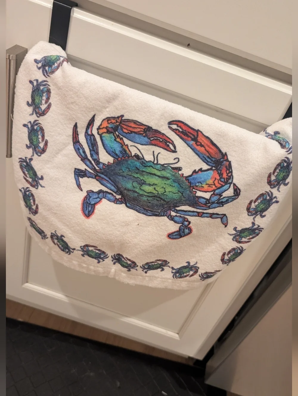 How to Catch Dem Blue Crabs Embroidered Kitchen Towel - White